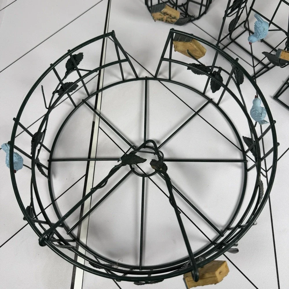 Set Of 3 Paper Plate Napkin Cup Holder Birds Spring Floral Wire Picnic Cottage